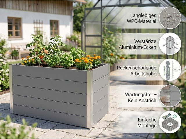 Prestige Home Living Hochbeet Table Bed aus WPC in Grau, B/T/H: 160 x 70 x 75 cm - Bild 2