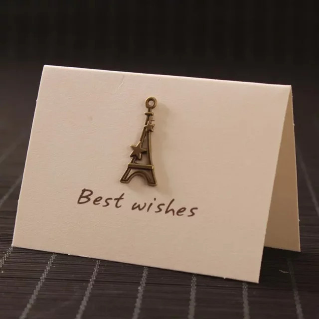 10 Stück weiße Mini-Grußkarten aus Metall und Papier für Hochzeit, Geburtstag oder als Geschenk mit Umschlag - Bild 1
