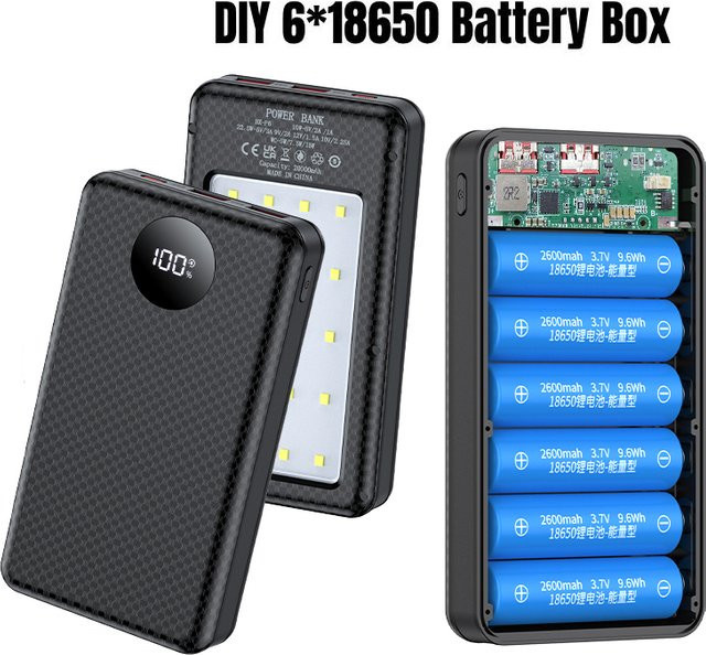 Mrgabwte DIY Mobile Powerbank mit 22,5W Schnellladung, Dual USB und USB-C, inklusive LED-Licht, in Schwarz oder Grün - Bild 1