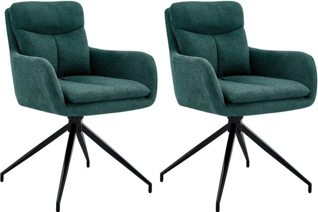 DELUKE 2er Set Esszimmerstühle DUTOR aus Stoff in Grün, B/T/H: 57 x 62 x 83 cm - Bild 1