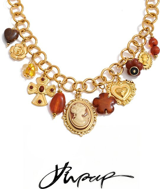 Yhpup Halskette, Edelstahl, Gold, Blume, Herz, Porträt, Tropfen - Bild 1