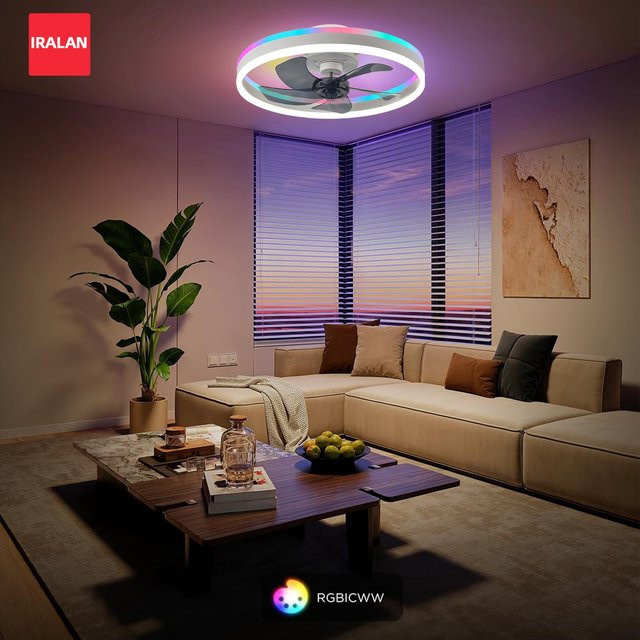 Minimalistischer IRALAN Deckenventilator mit RGB-LED-Licht in Weiß, intelligenter App-Steuerung und Timer für dein Schlafzimmer - Bild 1