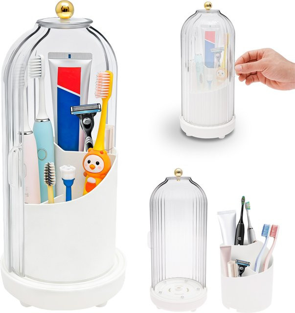 Willstar Drehbarer Zahnbürstenhalter mit Abdeckung in Weiß, Organizer für elektrische Zahnbürsten und Zahnpasta aus Kunststoff, B/T/H: 12,5 x 30,0 x 2,0 cm - Bild 1