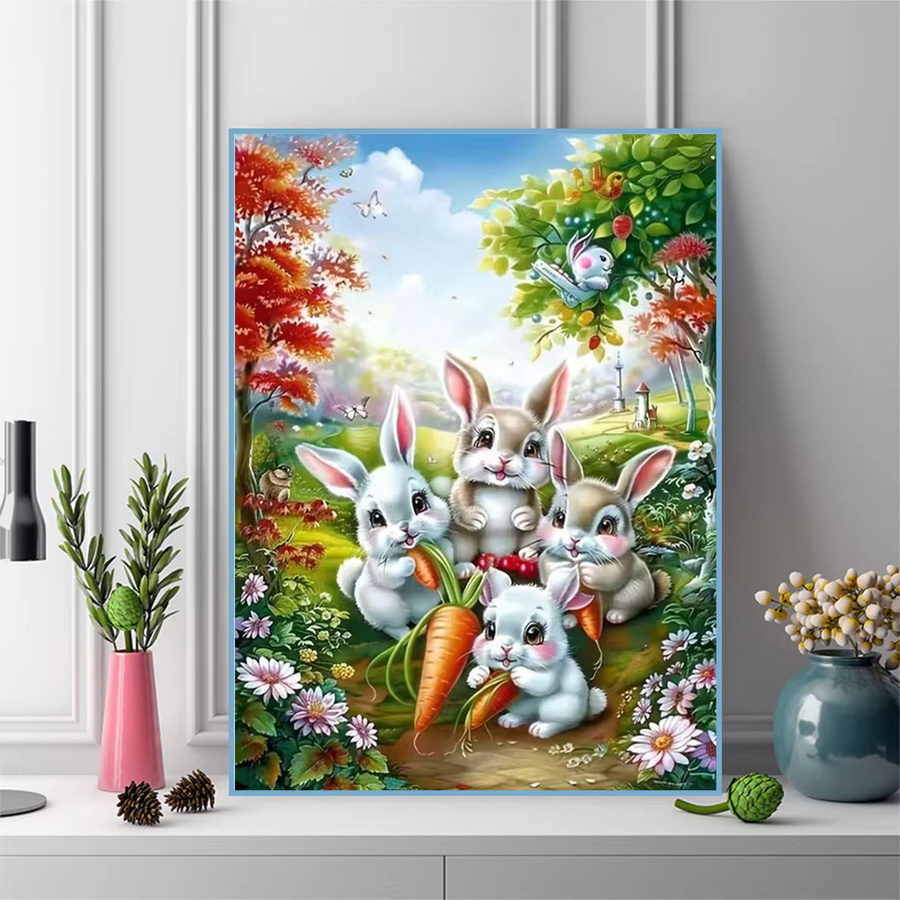 Momoart Diamantmalerei Kaninchen DIY Mosaik Set mit runden Steinen in Multicolour, B/H: 30 x 20 cm - Bild 3