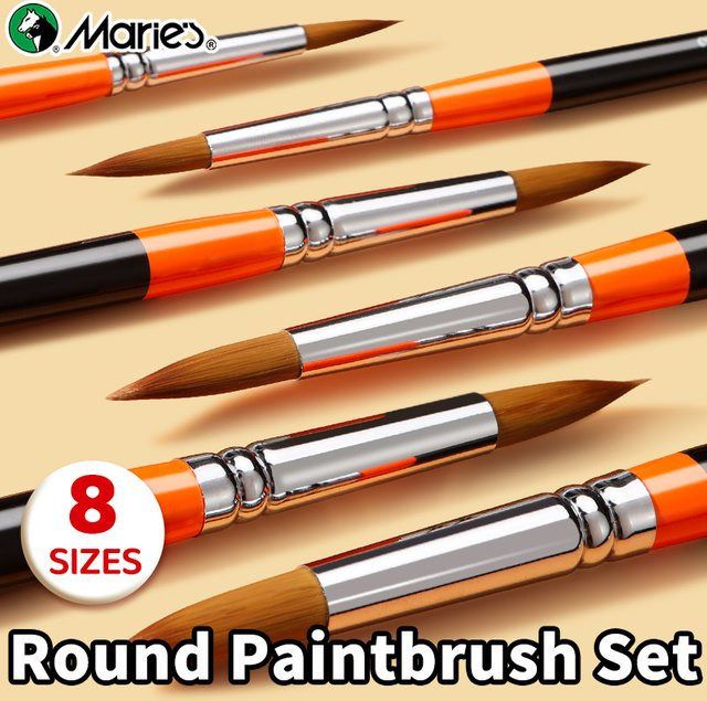 Marie's Rundpinsel-Set für Acryl, Öl und Tempera mit 12 verschiedenen Nylonhaar-Größen für Erwachsene - Bild 1