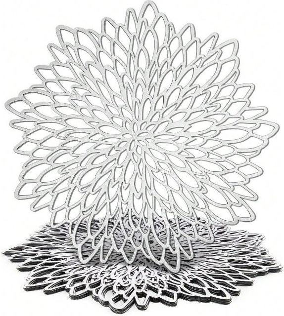 Rundes Tischset The Red Sun mit goldenem Blumenmuster in Silber aus PVC - Bild 1