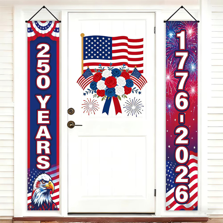 OURFETE Amerikanisches Unabhängigkeitstag Banner 250 Jahre 1776-2026 mit Adler und Feuerwerk, Patriotische Haustür-Dekoration für den 4. Juli, Mehrfarbig, B/H: 180 x 30 cm - Bild 3