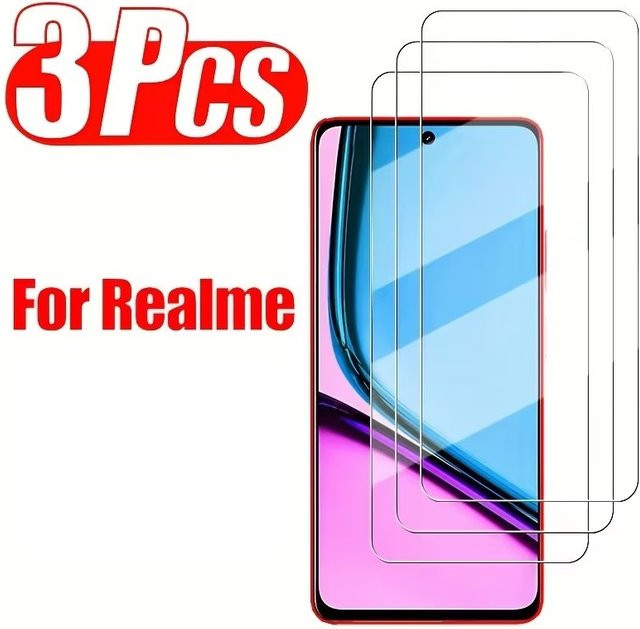 3er-Set Gehärtetes Glas Display Schutzfolie für Realme C53 C61 C63 C65 C71 C73 C75 C85 Pro 5G 4G Transparent mit Voller Abdeckung - Bild 1