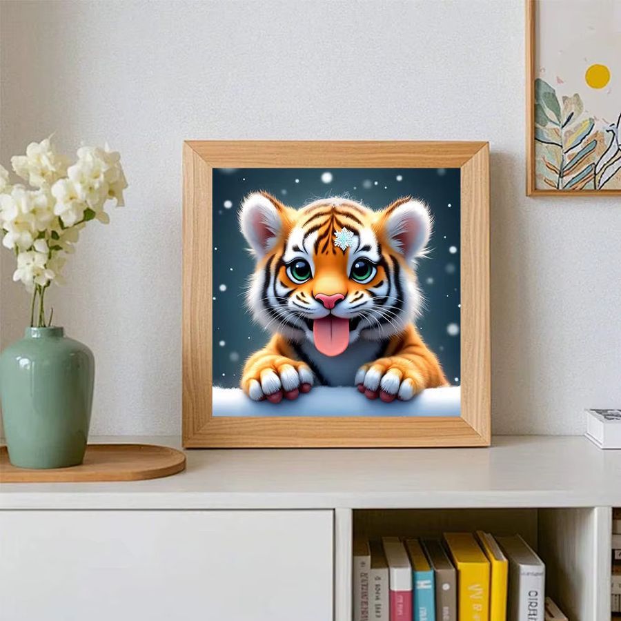 AZQSD 5D Diamantgemälde zum Selbermachen mit skurrilem Tiger in Schneeszene als Kristallkunst-Set mit Full Round Diamanten - Bild 3