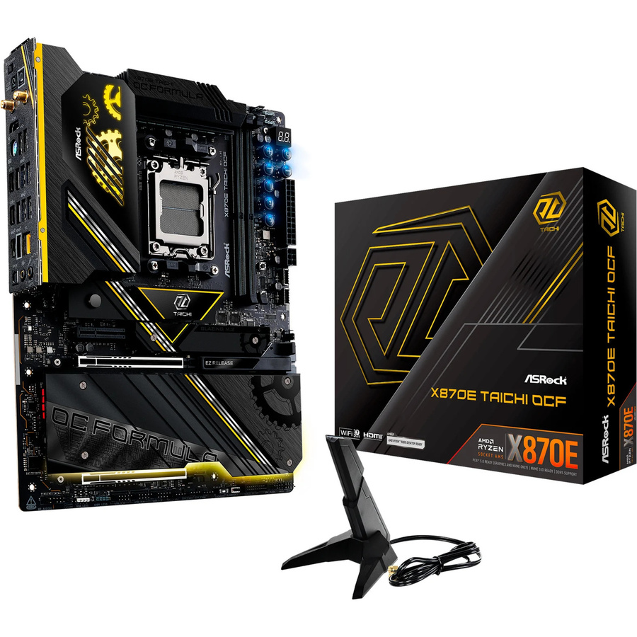 ASRock X870E Taichi OCF Mainboard AM5 mit DDR5, Wi-Fi, Bluetooth und Ethernet in Schwarz-Gelb - Bild 1