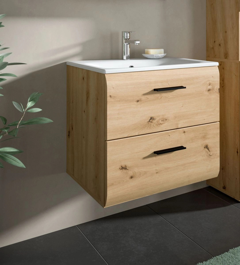 Hängender Waschtisch mit Waschbecken in Eiche Matt, Breite: 60 cm, Tiefe: 55 cm, Höhe: 46 cm - Bild 2