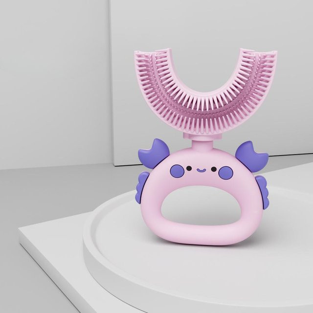 NATAWA U-förmige Silikon-Babyzahnbürste für Kinder in Pink - Bild 1
