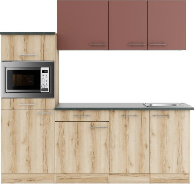 OPTIFIT Küchenzeile Bari407/Livorno290 in Rostrot und Wildeiche Nachbildung, Breite: 210 cm - Bild 1