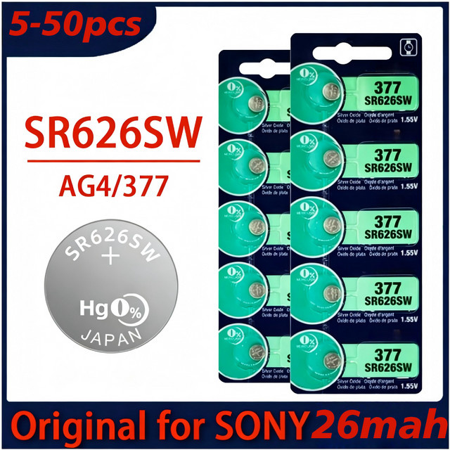 Sony Knopfzellenbatterie AG4 377 SR626SW 1,55 V in Silber für Uhren und kleine Geräte - Bild 1