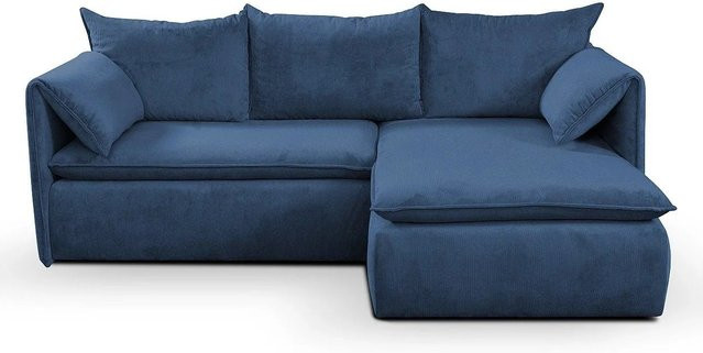 Vente-unique Schlafsofa Teodora in Marineblau mit Cord-Bezug und L-Form, Breite: 230 cm - Bild 1