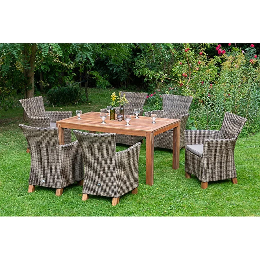 Merxx Gartenmöbelset Toskana 13-teilig aus Akazienholz in Natur mit beige Auflagen - Bild 3