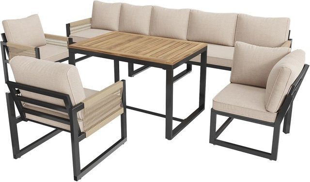 okwish Gartenlounge-Set für 7-8 Personen in Beige mit wetterfesten Polstern und Metallgestell - Bild 1