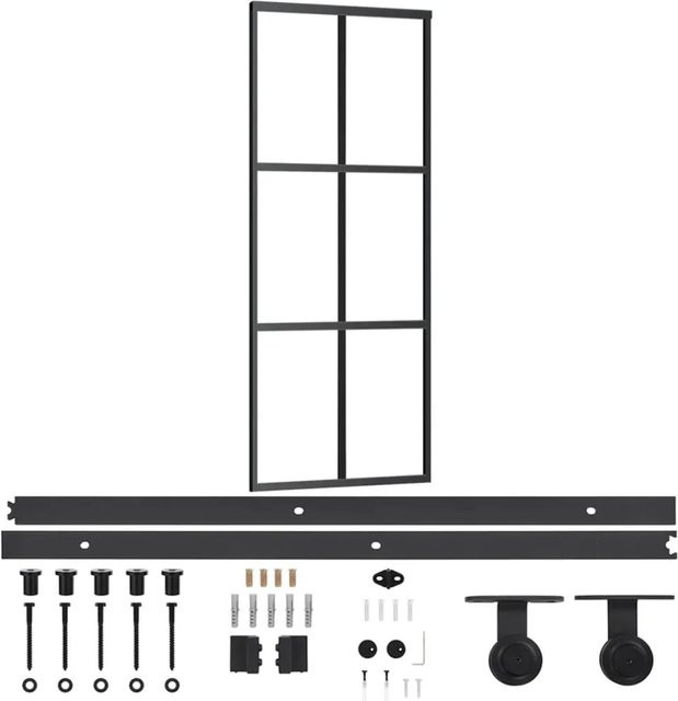 vidaXL Schiebetür aus ESG-Glas und Aluminium in Schwarz, B: 76 cm, H: 205 cm - Bild 1