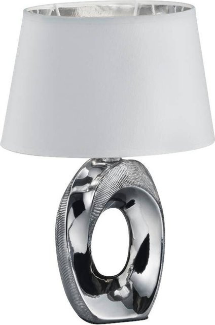Reality Tischleuchte Taba aus Keramik und Stoff in Silber und Weiß, B/H/T: 23 x 33 x 16 cm, E14 - Bild 1