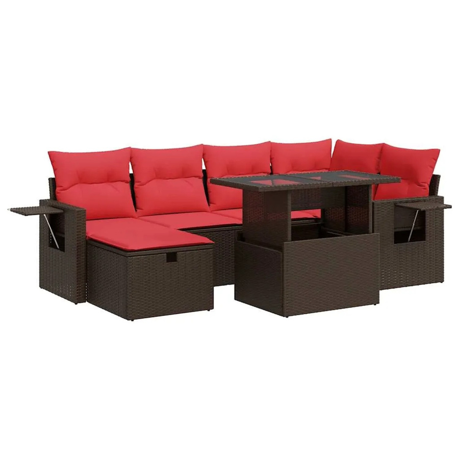 vidaXL 7-teilige Garten-Sofagarnitur in L-Form aus braunem Poly-Rattan mit Kissen und pulverbeschichtetem Stahlgestell - Bild 2