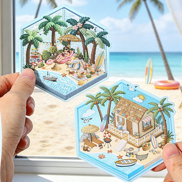 Mr.Paper Sommer-Strand-Diorama PET-Aufkleber, 4 Packungen tropische Mini-Szenen-Aufkleber in Multicolour für Tagebuch, Scrapbooking und DIY-Dekoration - Bild 1