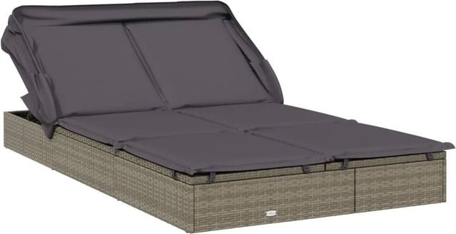 vidaXL 2-Personen-Sonnenliege mit Sonnendach aus PE-Rattan in Grau, B/T/H: 213 x 118 x 97 cm - Bild 1
