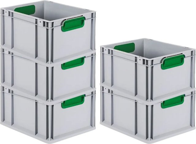 PROREGAL Spar Set 5x Eurobox Nextgen Color Transportboxen mit Griffen, Grün, H x B x T: 22 x 30 x 40 cm, 20 Liter - Bild 1