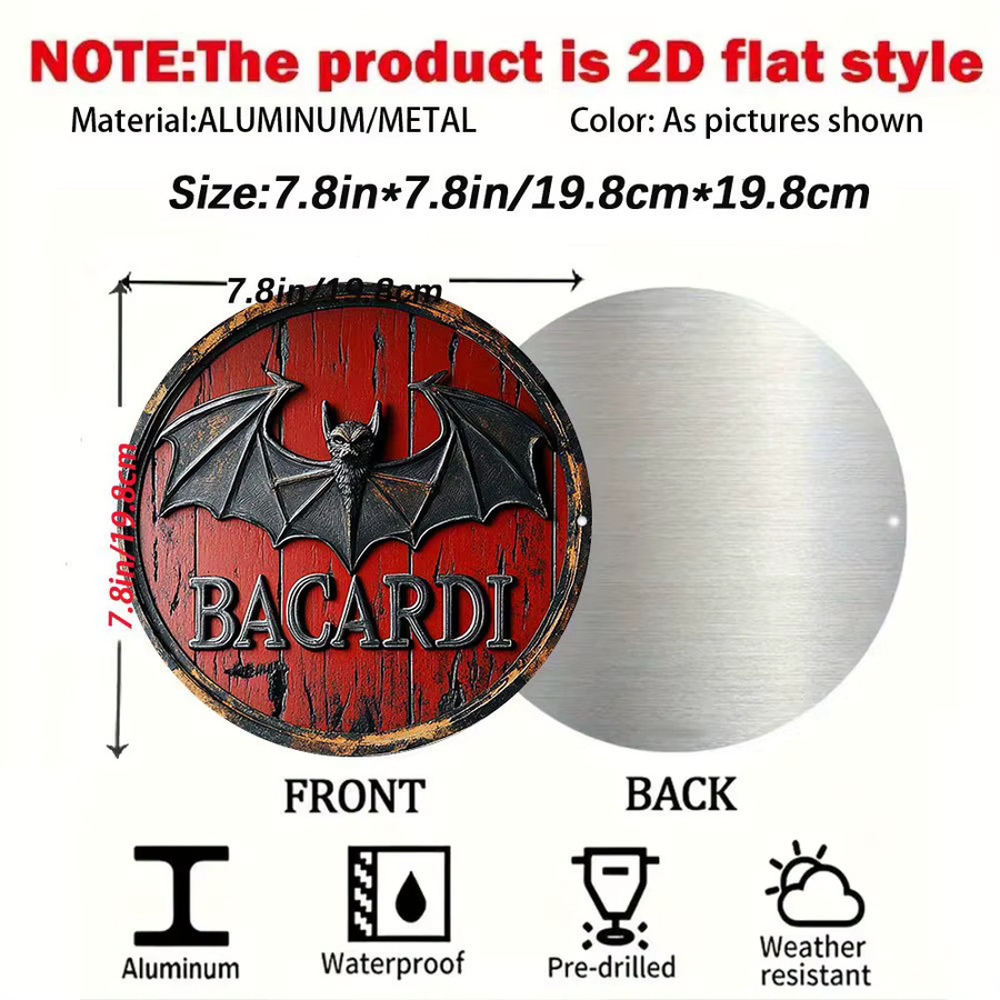 Bacardi Bat Logo Vintage Wandkunst dekorative Tafel in Rot B/B/H: 20 x 20 x 20 cm - Bild 2