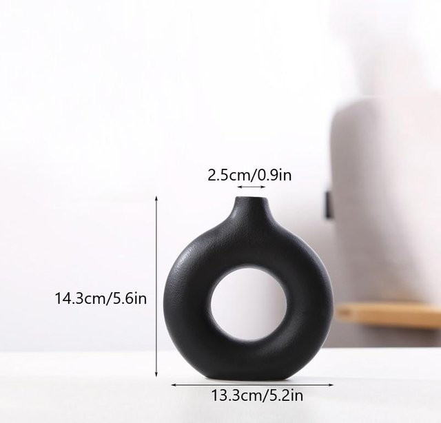 Nordische Keramikvase von Yiran Furniture in Weiß, kreisförmige Donut-Blumenvase für Wohnzimmer und Büro - Bild 1