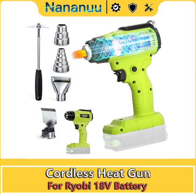 Nananuu Akku-Heißluftpistole für Ryobi 18 V Akku mit 4 Düsen für DIY-Schrumpfarbeiten - Bild 1