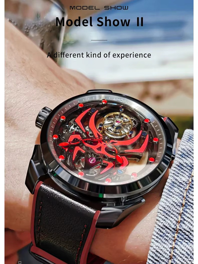 IDEAL KNIGHT Armbanduhr, Handaufzug, Edelstahl, Leder, Schwarz, Herren - Bild 7