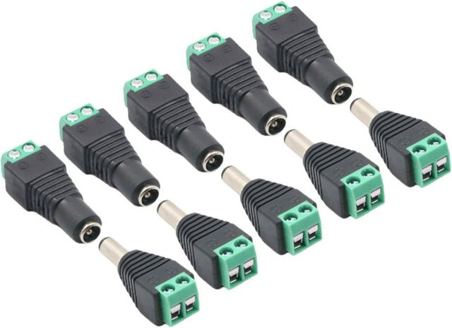 SHWB 5er Set DC-Stromstecker und Strombuchsen Adapter in Schwarz mit 5,5 mm x 2,1 mm und 5,5 mm x 2,5 mm Anschlussgrößen - Bild 1