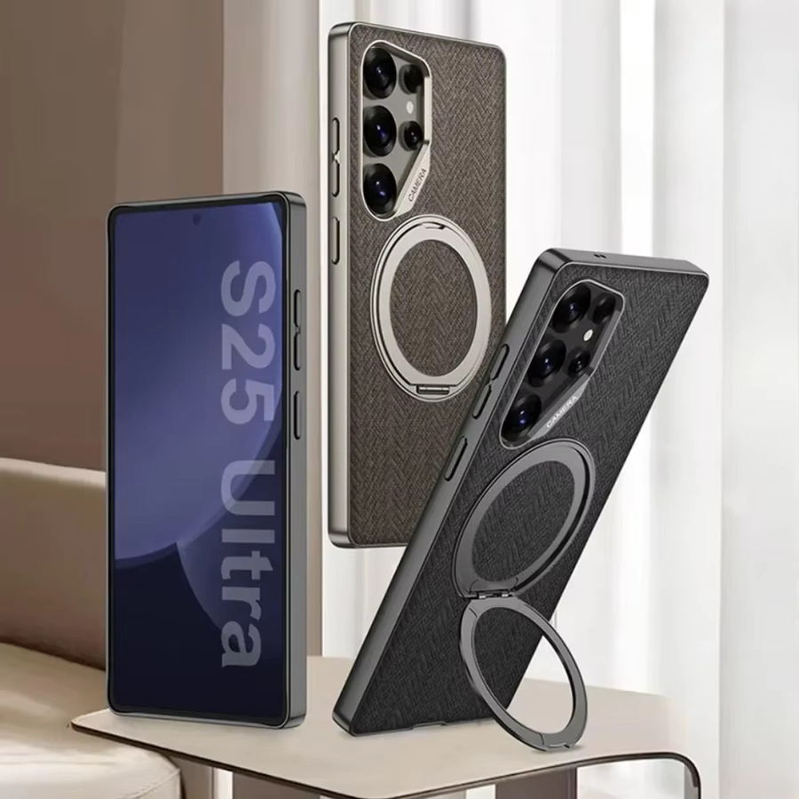 Samsung Galaxy S26 S25 S24 S23 Ultra Schutzhülle aus PU-Leder mit 360 Grad drehbarer Ringhalterung und Kickstand in Grau - Bild 4