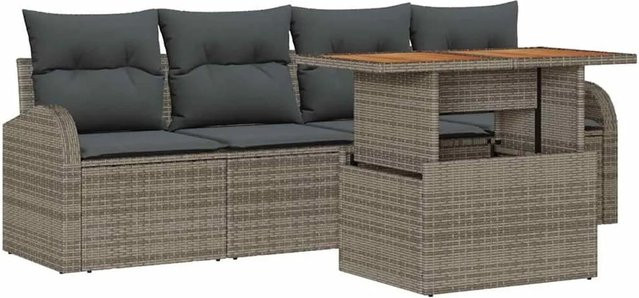 vidaXL Garten-Sofa-Set 5-teilig aus Akazienholz und Metall in Grau mit Kissen - Bild 1