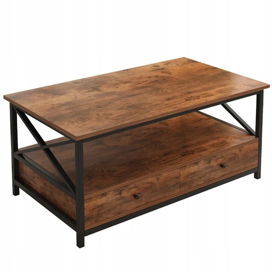 Rebiko Wohnzimmertisch im Industrial Design aus Holz und Metall, Braun, Breite: 100 cm - Bild 2
