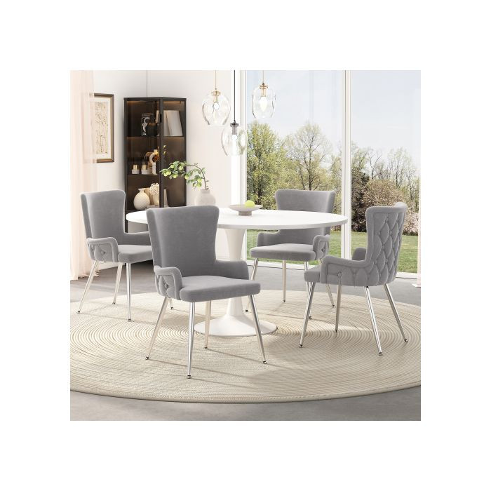 MUVOE Esszimmerstuhl 2er-Set aus grauem Samt mit Metallbeinen im modernen Design - Bild 2
