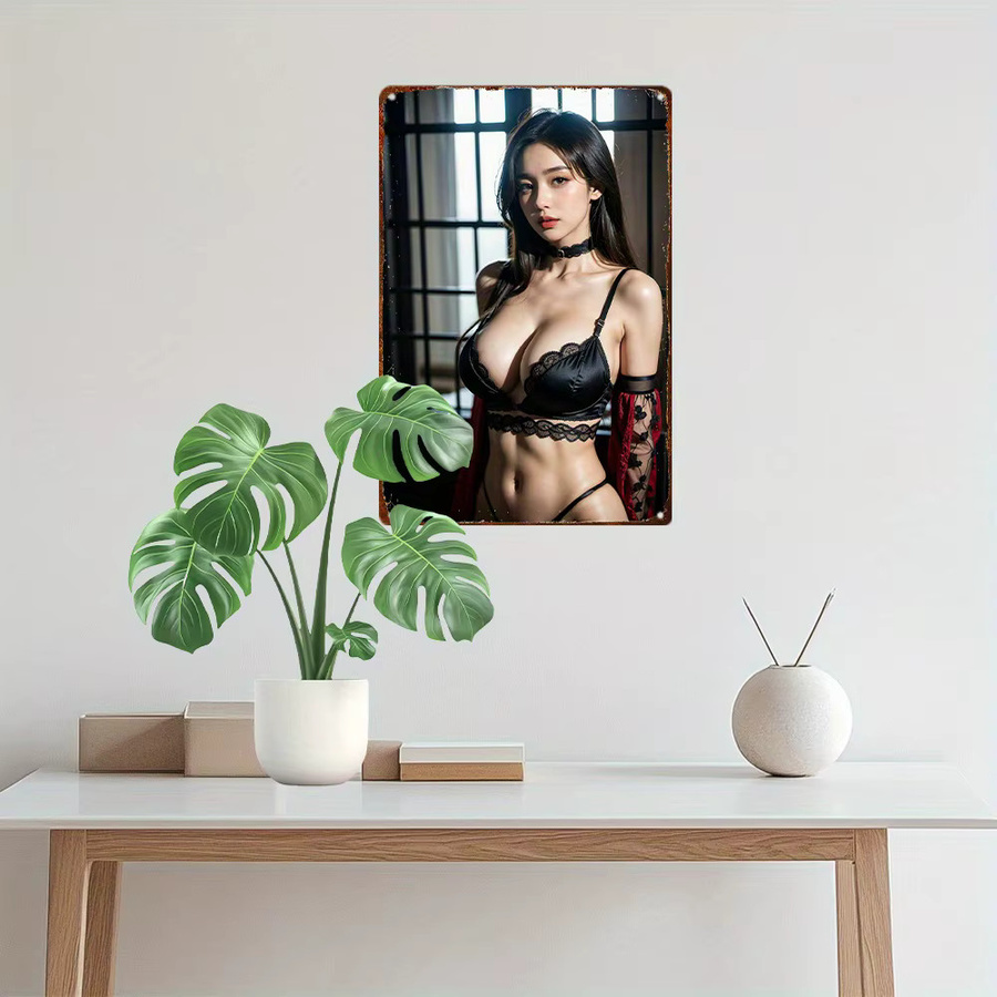 CIFBUY Metallschild Anime-Mädchen mit rotem Korsett und Cape in Retro-Optik, Wandkunst für dein Zuhause, Breite: 20,32 cm, Höhe: 20,32 cm - Bild 4