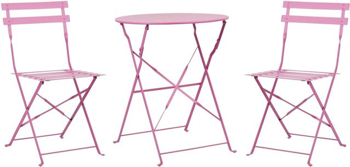 BELIANI Balkonset 3-teilig aus Stahl in Rosa mit rundem Tisch und 2 Stühlen im modernen französischen Stil, zusammenklappbar für Garten und Terrasse - Bild 1