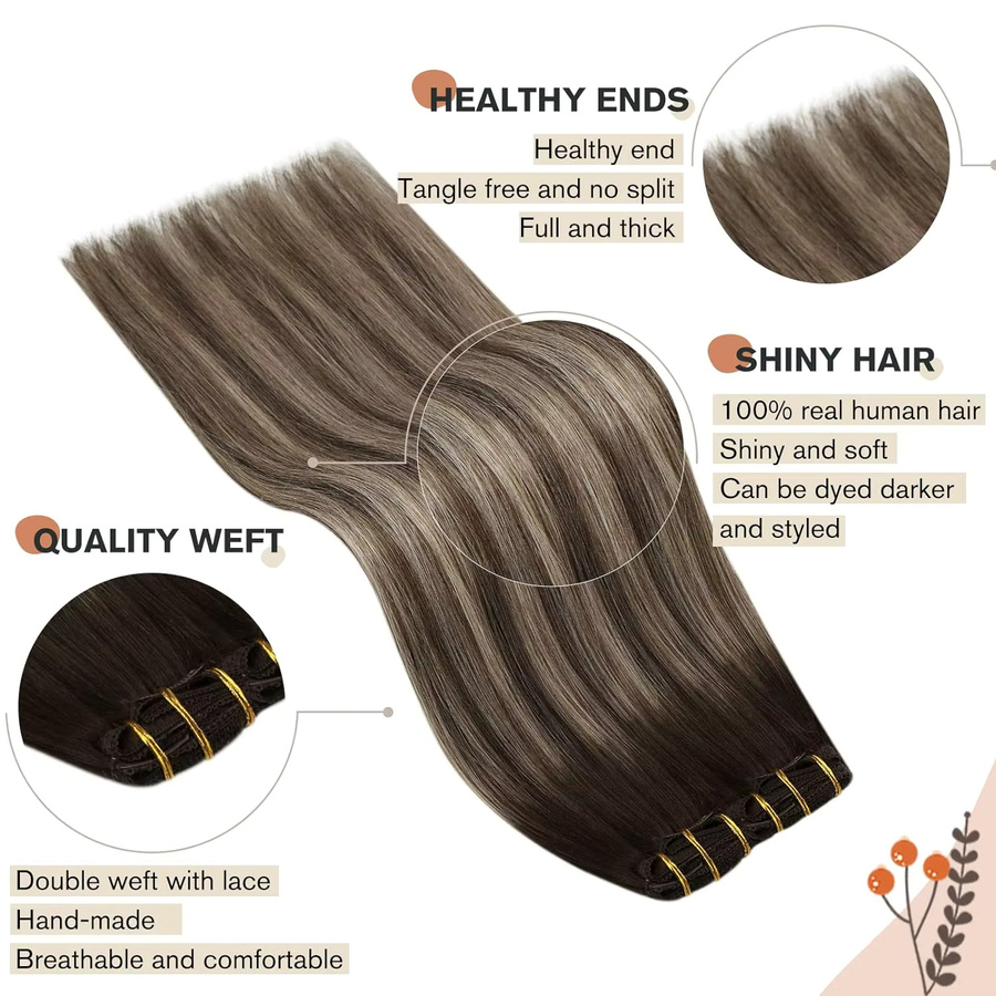 Ugeat Clip-in-Echthaarverlängerungen, Balayage, blond, 5 oder 7 Stück - Bild 2