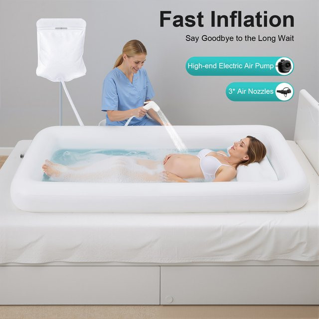 Aufblasbare Badewanne von Bymaocar in Weiß mit aufblasbarem Kissen und elektrischer Luftpumpe, B/L: 195 x 90 cm - Bild 1