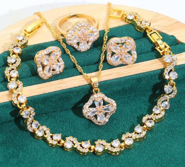 YIRAN Schmuckset, Kupfer, Zirkonia, Diamant, Gold, Unisex - Bild 1