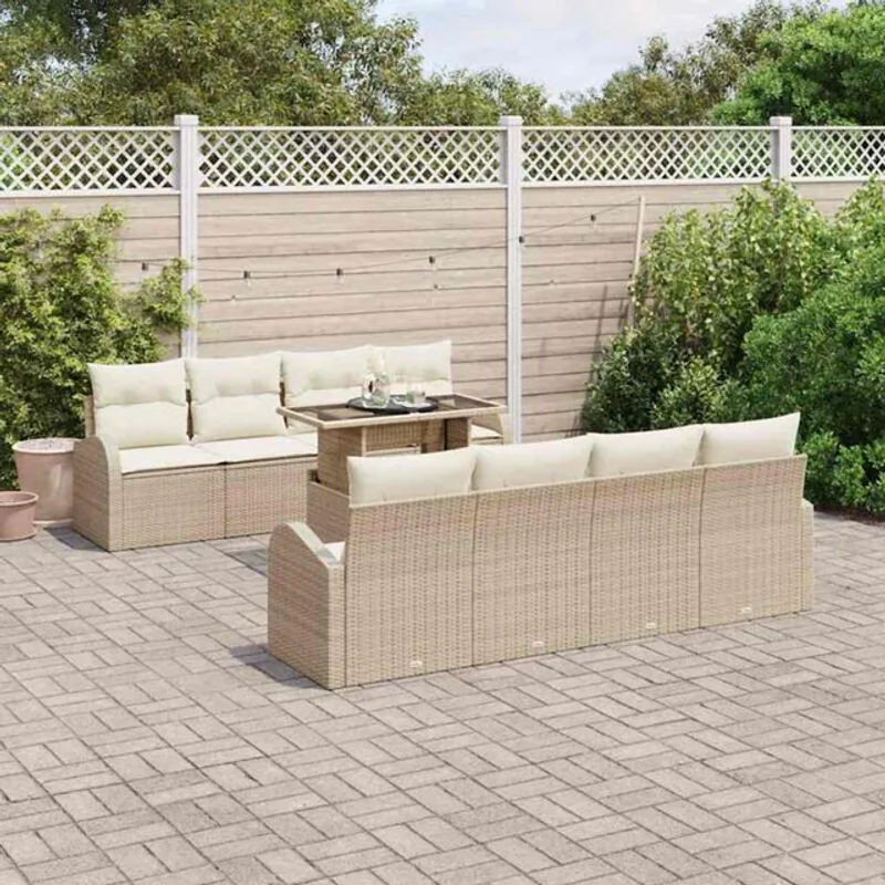 Modernes Garten-Sofa-Set aus Poly-Rattan mit 7 Kissen in Beige von vidaxl - Bild 1