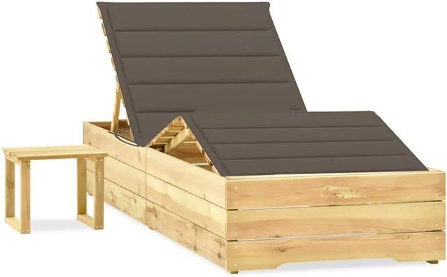 vidaXL Garten-Sonnenliege aus imprägniertem Kiefernholz in Taupe mit Tisch, verstellbarer Kopfstütze und wetterfester Auflage - Bild 1