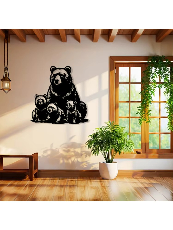 CIFBUY Metall-Wandkunst Eisenbären-Familie als 2D Wildtier-Silhouette in Schwarz zur Heimdekoration - Bild 6