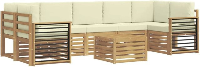 vidaXL Sofagarnitur aus Massivholz Akazie im modernen Latten-Design mit Armlehnen in Creme-weiß und Beige - Bild 1