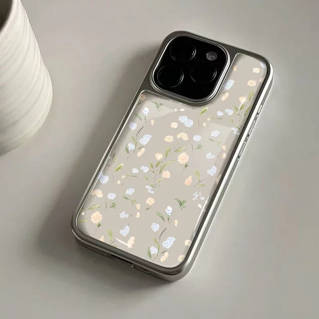 DecoPhone Stoßfeste Handyhülle mit Hydrogel-Rückplatte Ins Violets and Roses und silbernem Rand für iPhone 17, 16, 15, 14 Pro Max, Multicolour - Bild 1