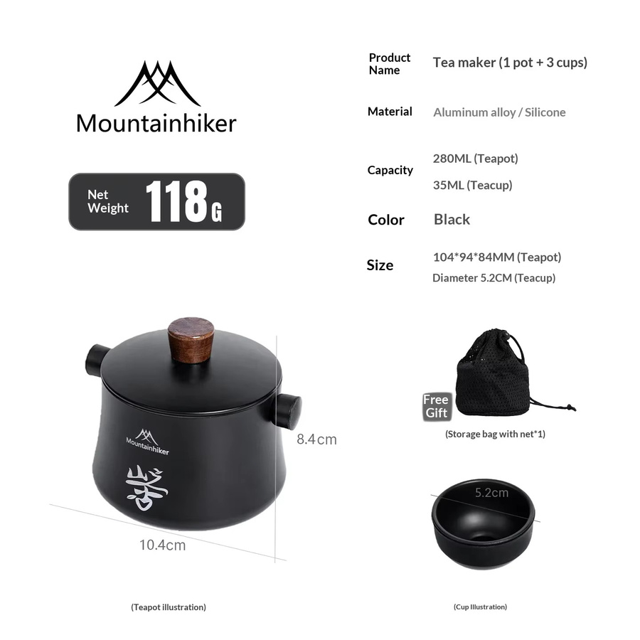 Mountainhiker Upgrade Outdoor Camping Teebrüh-Set in Silber mit 1 Teekanne und 3 Teetassen - Bild 6