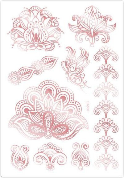 Glow Makeup Wasser Transfer Tattoo, Rose Gold, Mandala, 14.5*21cm - Bild 1