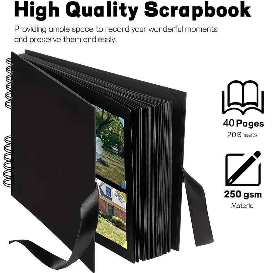 Schwarzes Scrapbook-Album aus Bastelpapier mit 20 Blatt und 40 Seiten, Breite: 27,9 cm, Höhe: 20,3 cm - Bild 3