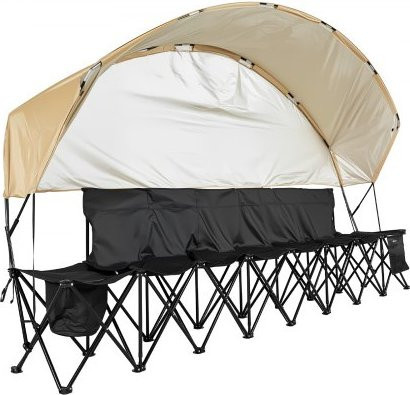 VEVOR Mannschaftsbank für 6 Personen mit Sonnenschutzdach und Rückenlehne, tragbare Klappbank aus 600D Oxford-Gewebe und Eisenrohren für Outdoor, Fußball und Camping, Schwarz - Bild 1